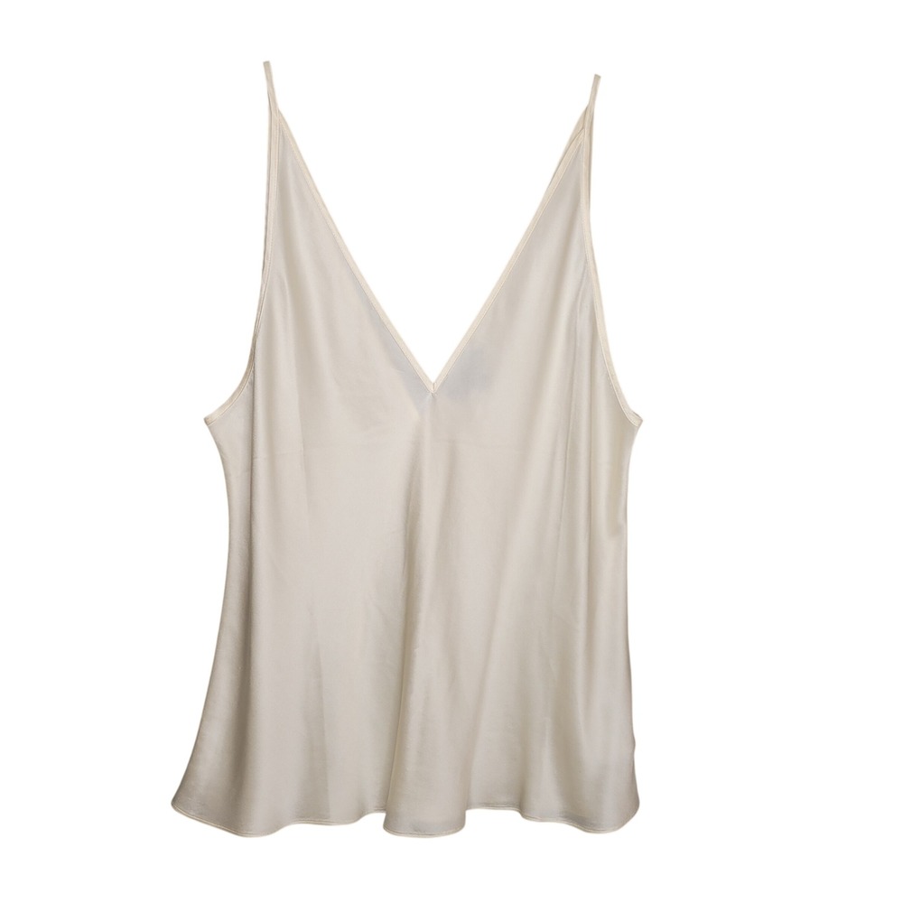 J.Crew Ivory 100% Silk V-Neck Camisole Tank Top Women's Size L Quiet Luxury Cami